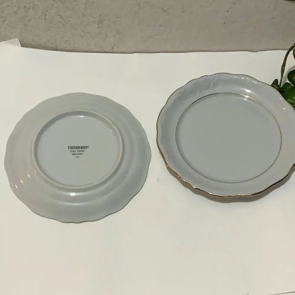 Set 2 Tienshan Fine Porcelain J.P. Gold Trimmed Embossed desert plate 6 3/4” G13